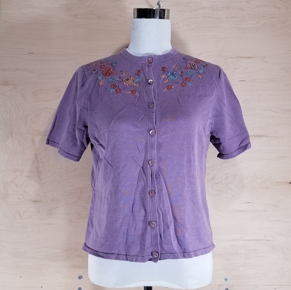 🦋Pendleton Purple Floral Cardigan Size M Petite